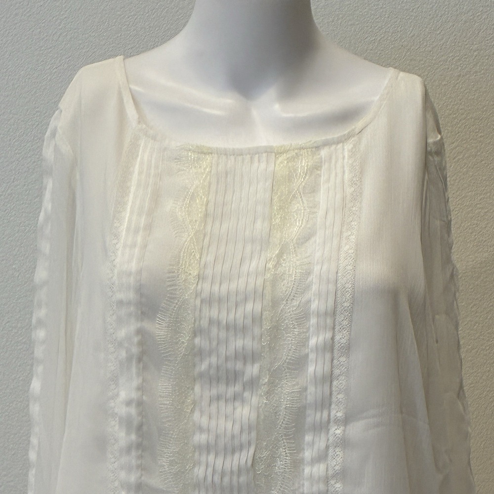 WHBM Sheer Lace Tunic Top‎ Size 12 Ivory Split Back Career Chic Feminine